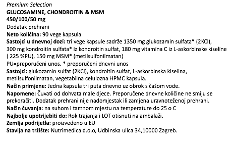 Glukozamin, kondroitin & MSM Nutrimedica 90 kapsula