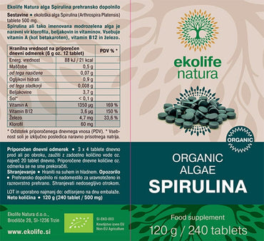 BIO Alga Spirulina Ekolife Natura 240 tableta - Alternativa Webshop