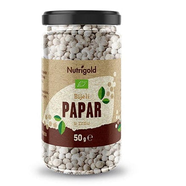 BIO bijeli papar u zrnu staklenka 50g Nutrigold - Alternativa Webshop
