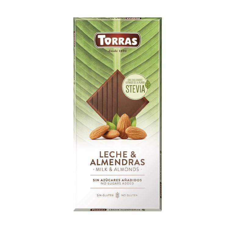Mliječna čokolada s bademima i stevijom Torras 125g - Alternativa Webshop